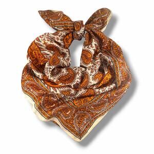 100% Silk Scarf Made in India Square Burgandy with Cream Flowers 34x36 Boho VTG